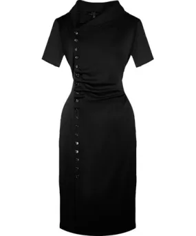 Point of View Label Women's Black Pinnacle Stand Collar Detail Stretch Dress