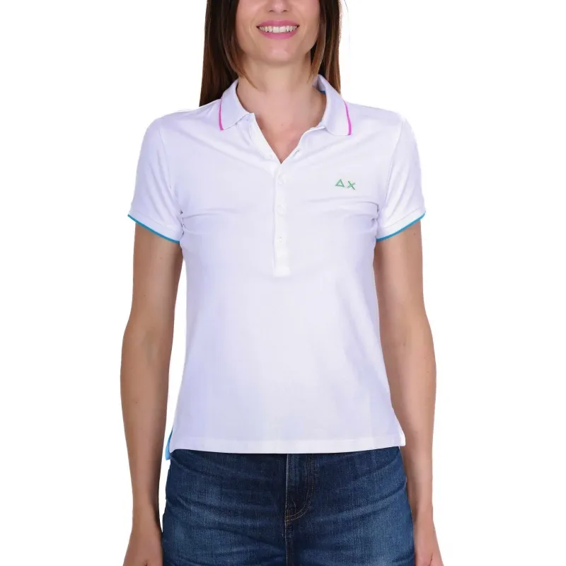 POLO DONNA MANICHE CORTE IN PIQUET STRETCH, BIANCO