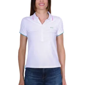 POLO DONNA MANICHE CORTE IN PIQUET STRETCH, BIANCO