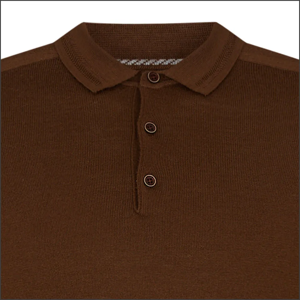 Reums Uomo Slim Fit Merino Wool-Blend Brown Polo^