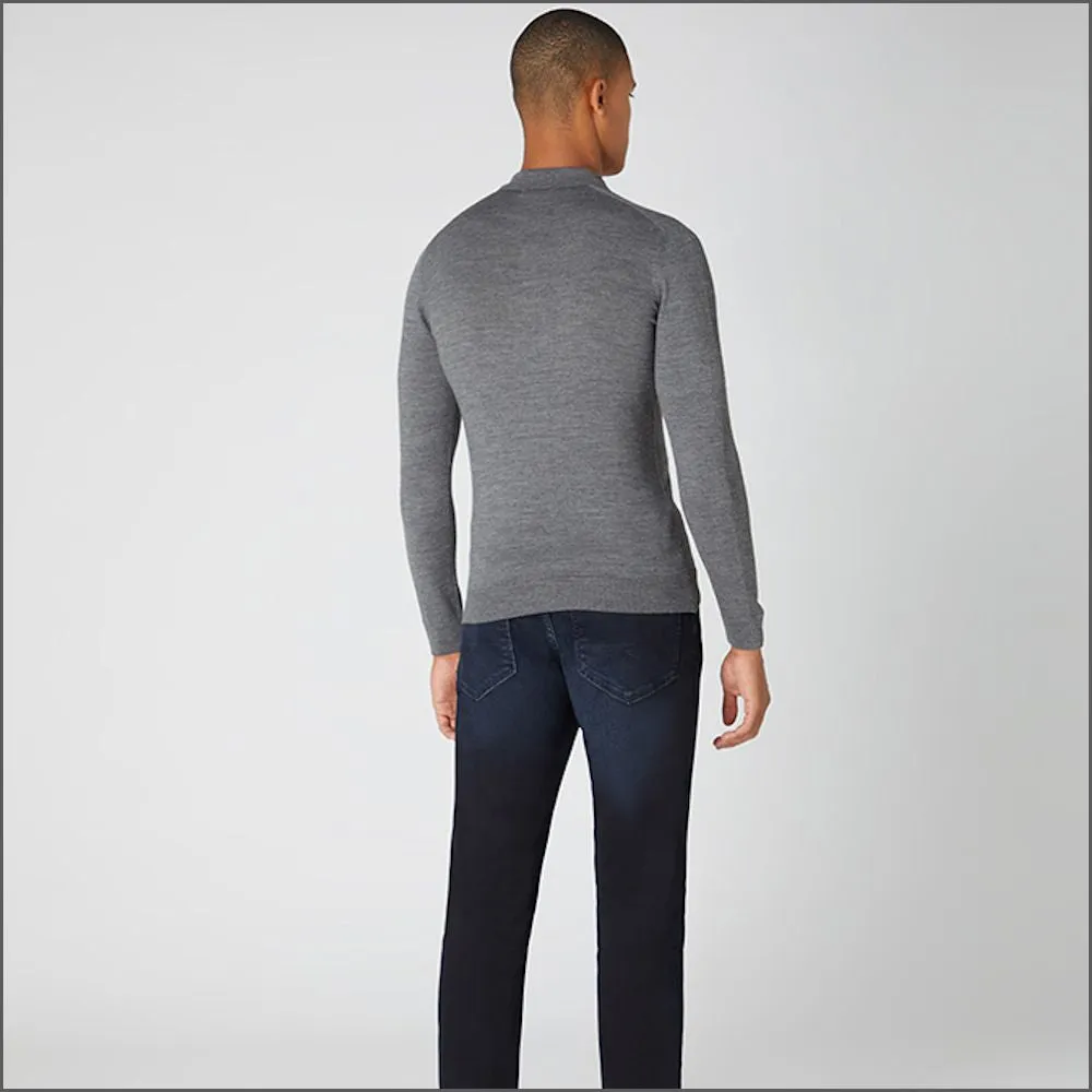 Reums Uomo Slim Fit Merino Wool-Blend Grey Polo^