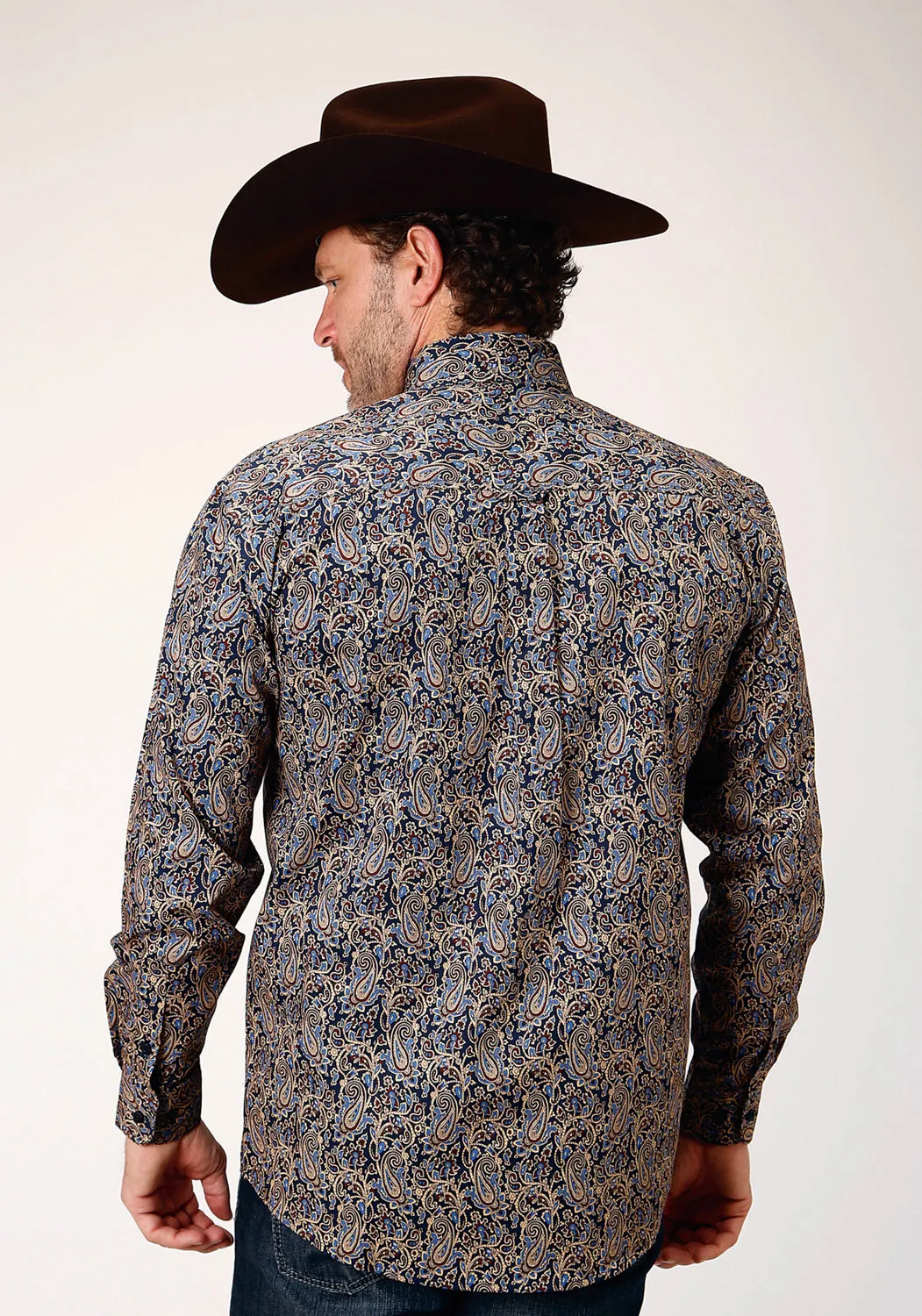 Roper Mens Vintage Paisley Blue 100% Cotton L/S Shirt