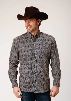 Roper Mens Vintage Paisley Blue 100% Cotton L/S Shirt