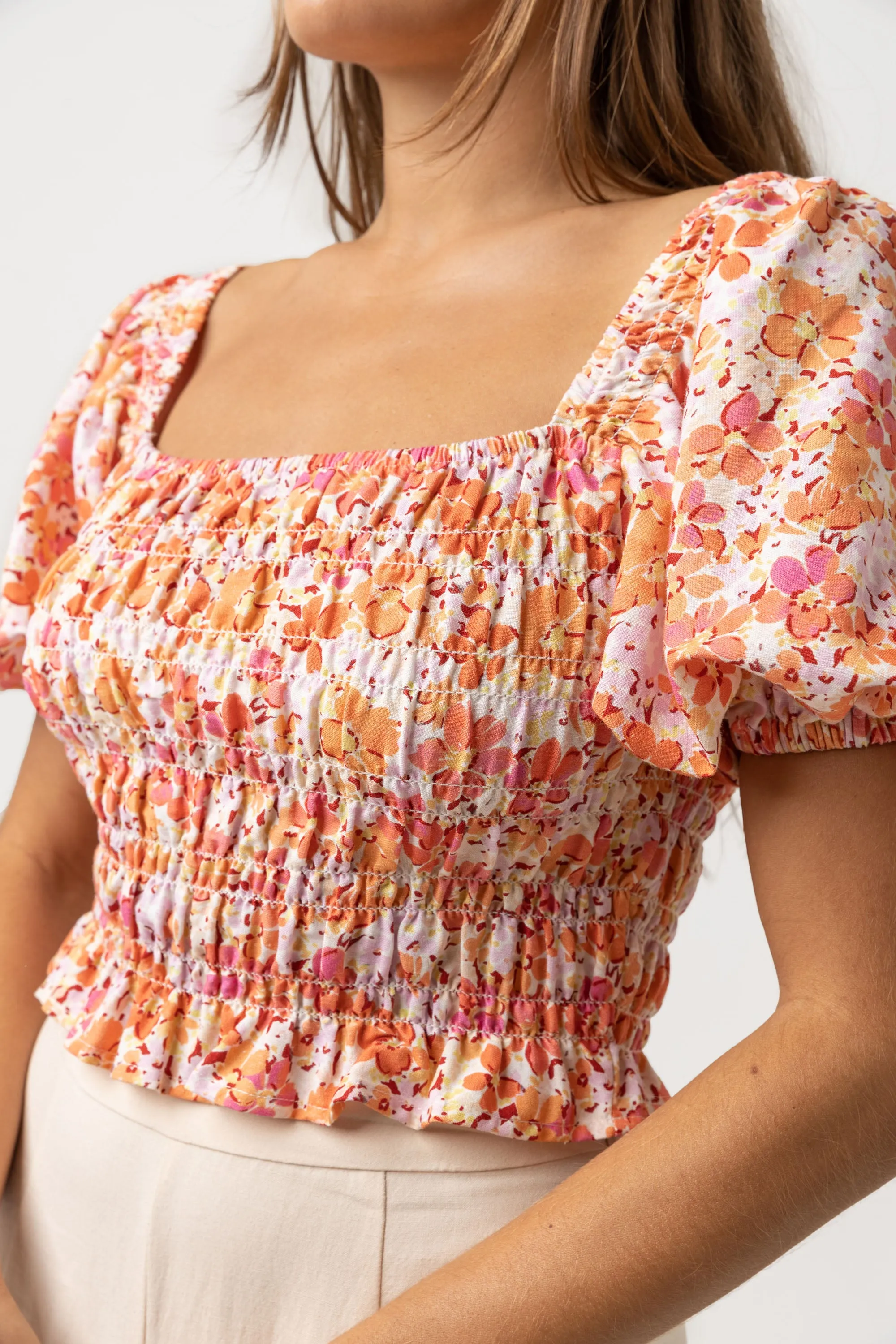 Rosa Floral Smocked Top Pink