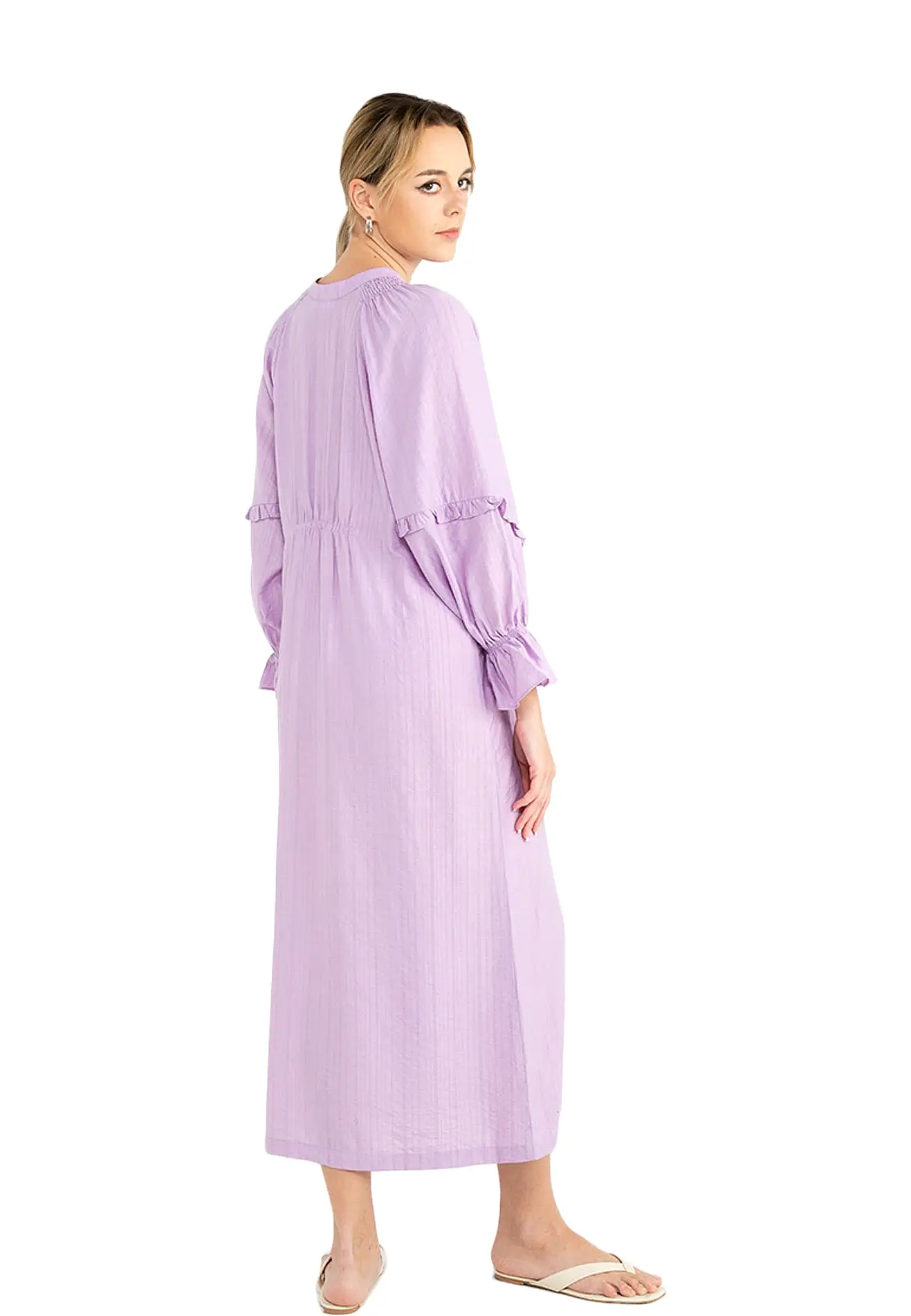 Ruffle Details Long Puff Sleeves Maxi Dress