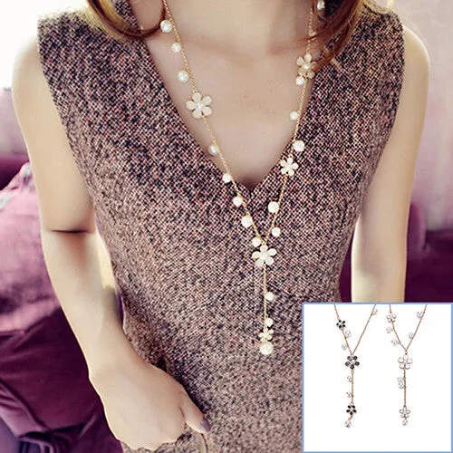 s Women Flower Sweater Chain Necklace Elegant Pearl Necklace Women Jewelry Gifts  SM6