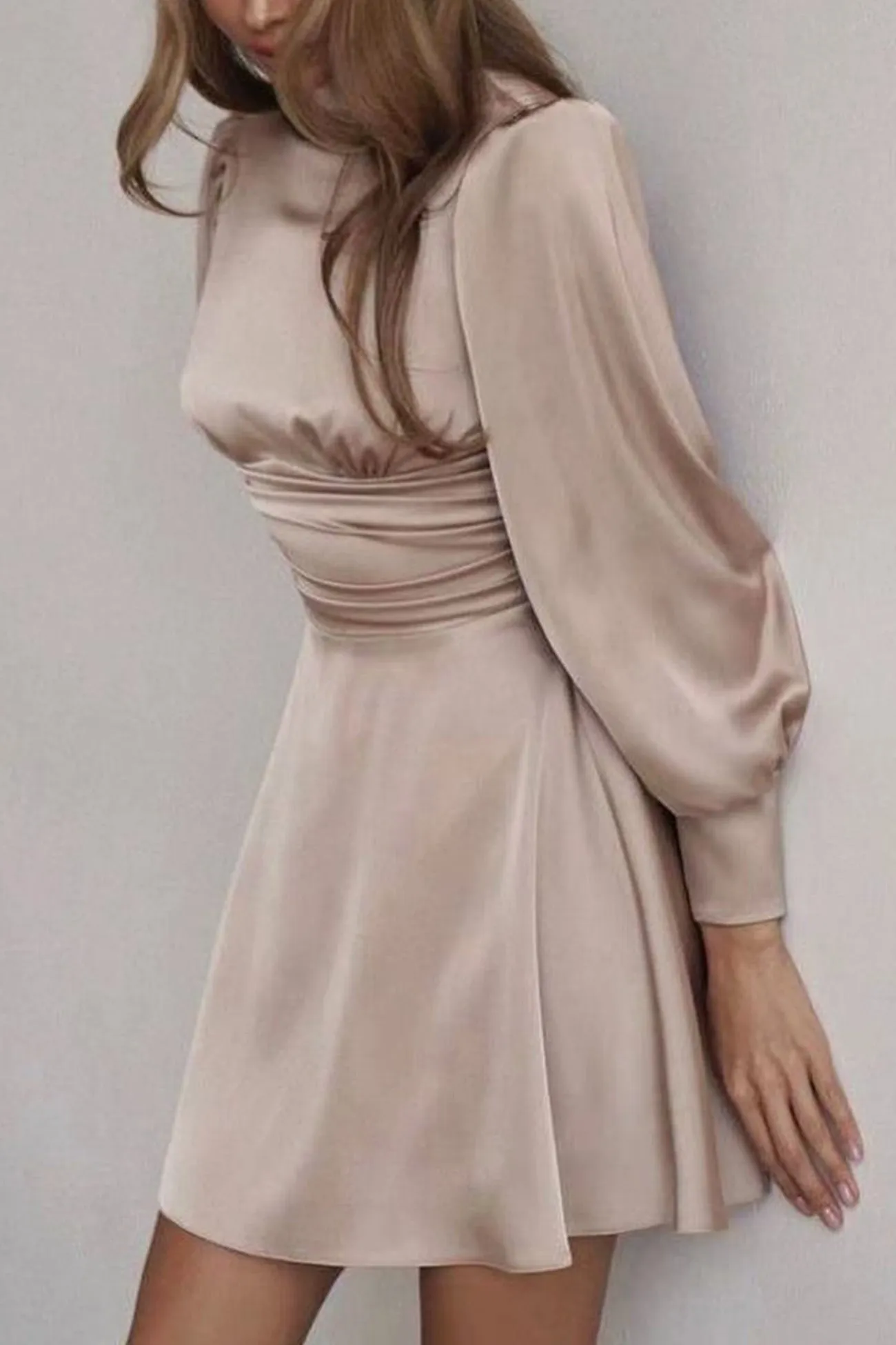 Satin Puff Sleeve Strappy Backless Dress