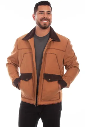 Scully Mens Easy-Fit Casual Tan Canvas/Leather Cotton Jacket