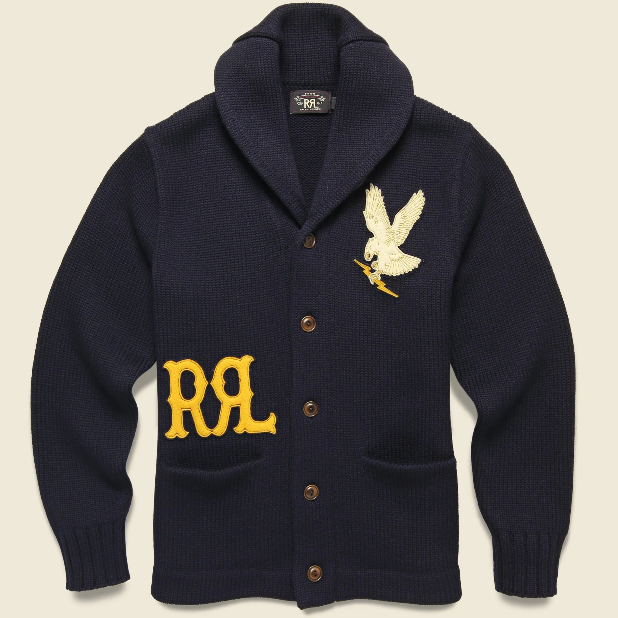 Shawl Collar Patch Cardigan - Navy