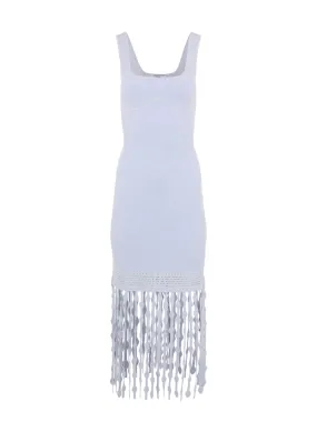 Simkhai Signa Sleeveless Lattice Fringe Dress in French Blue