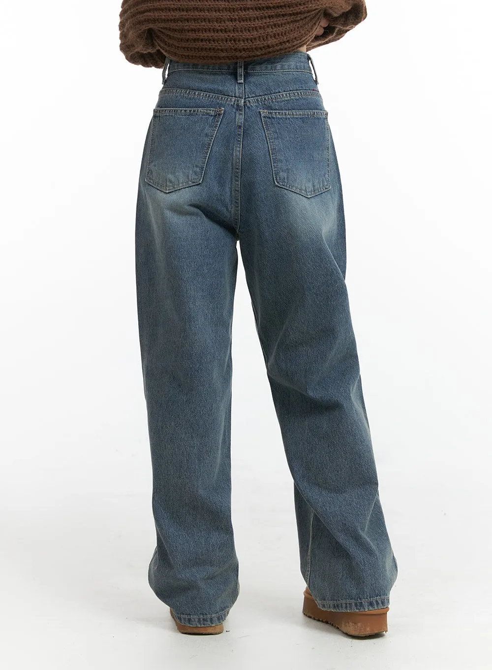 Solid Mid Waist Pocket Straight Leg Jeans IJ411