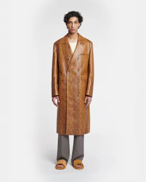 Sverre - Faux Snake-Embossed Leather Coat - Cashew