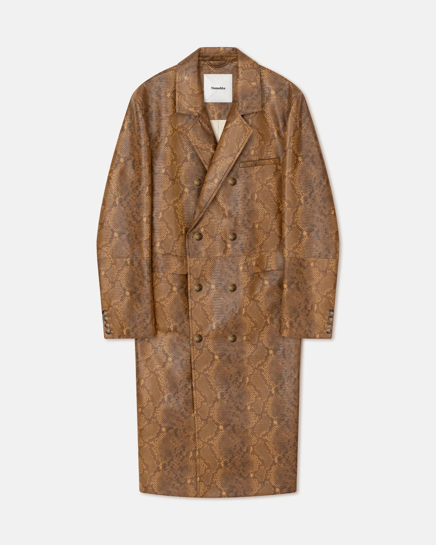 Sverre - Faux Snake-Embossed Leather Coat - Cashew