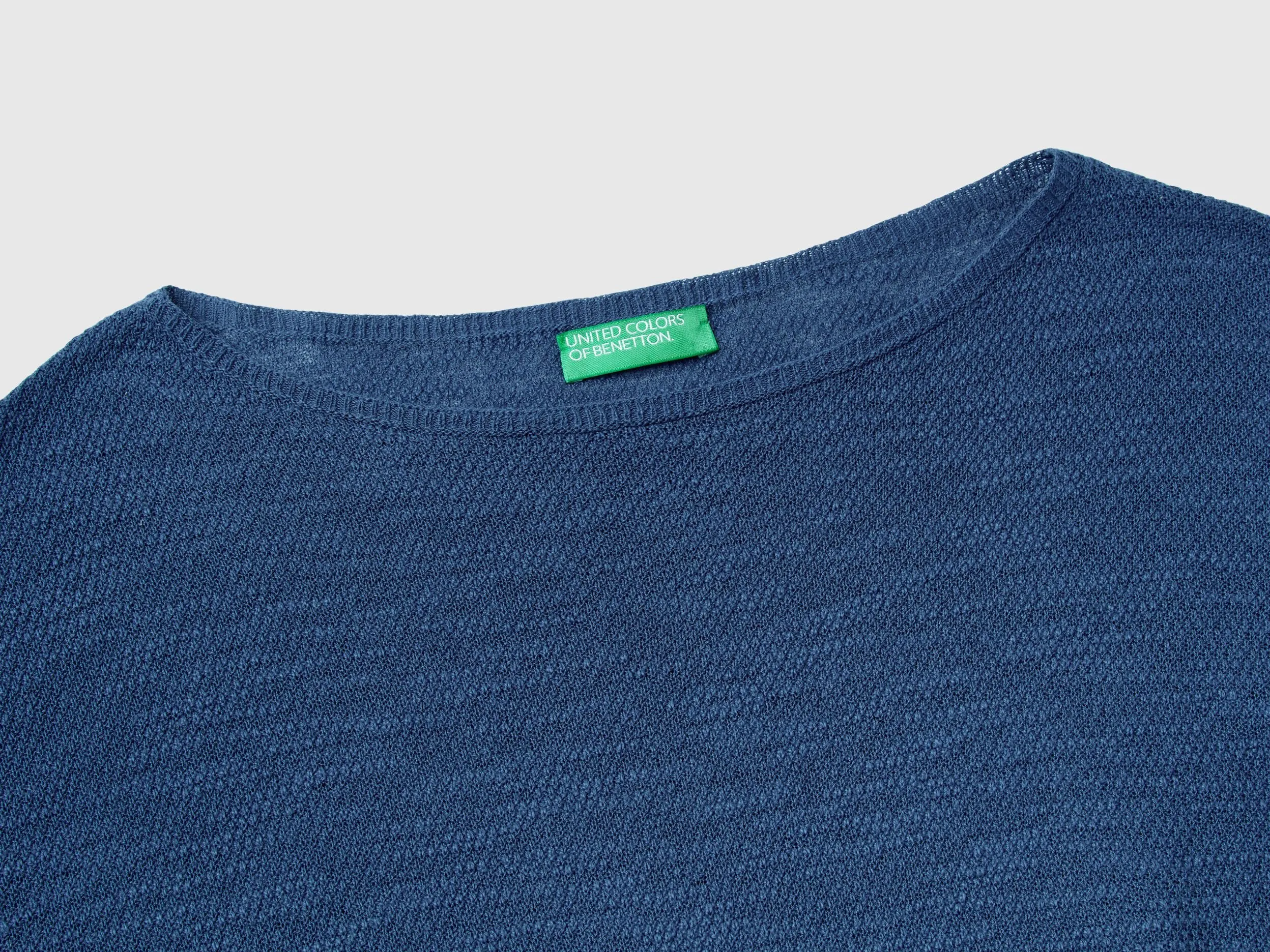 Sweater in linen blend with 3/4 sleeves - Air Force Blue | Benetton