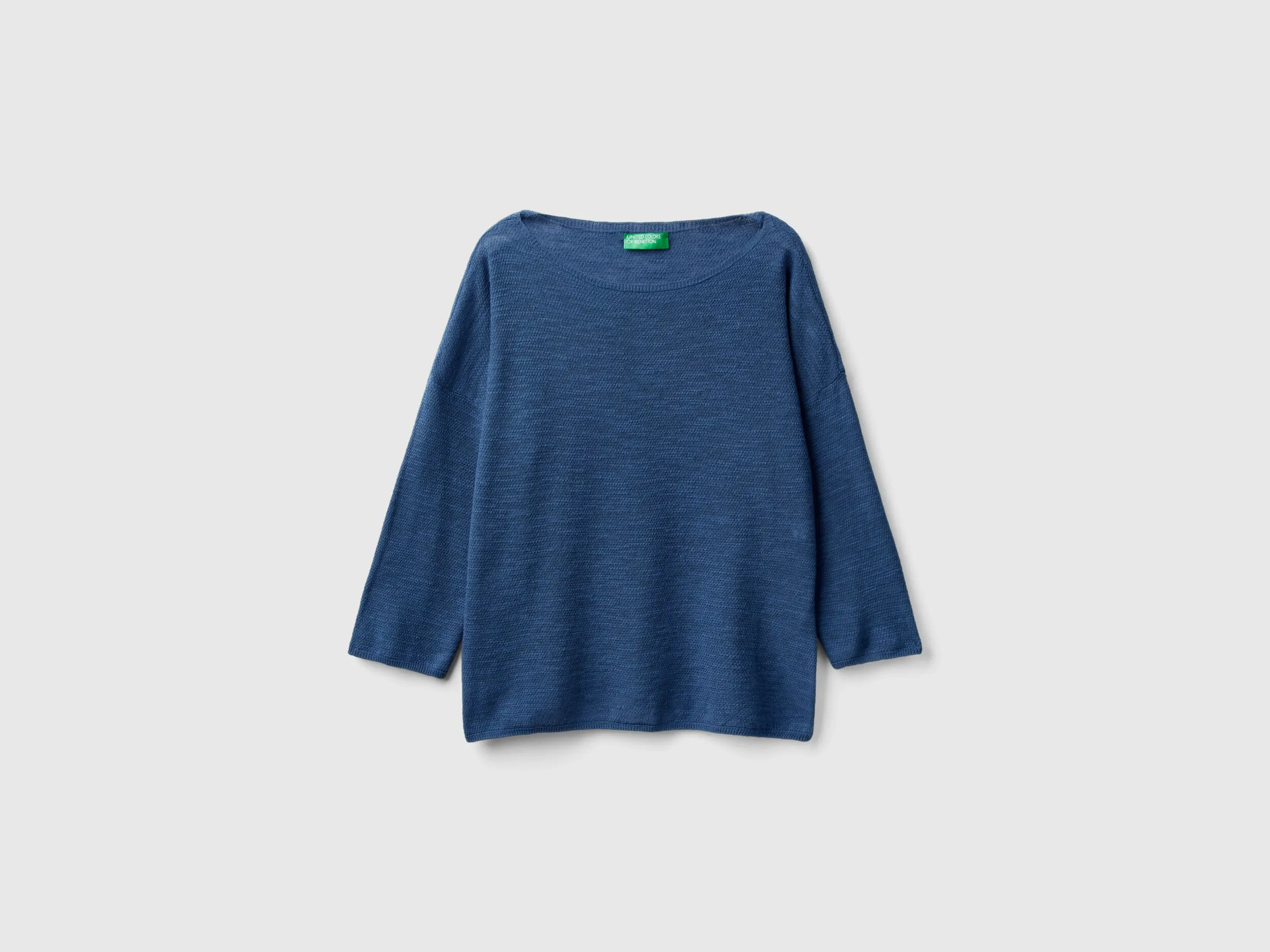 Sweater in linen blend with 3/4 sleeves - Air Force Blue | Benetton