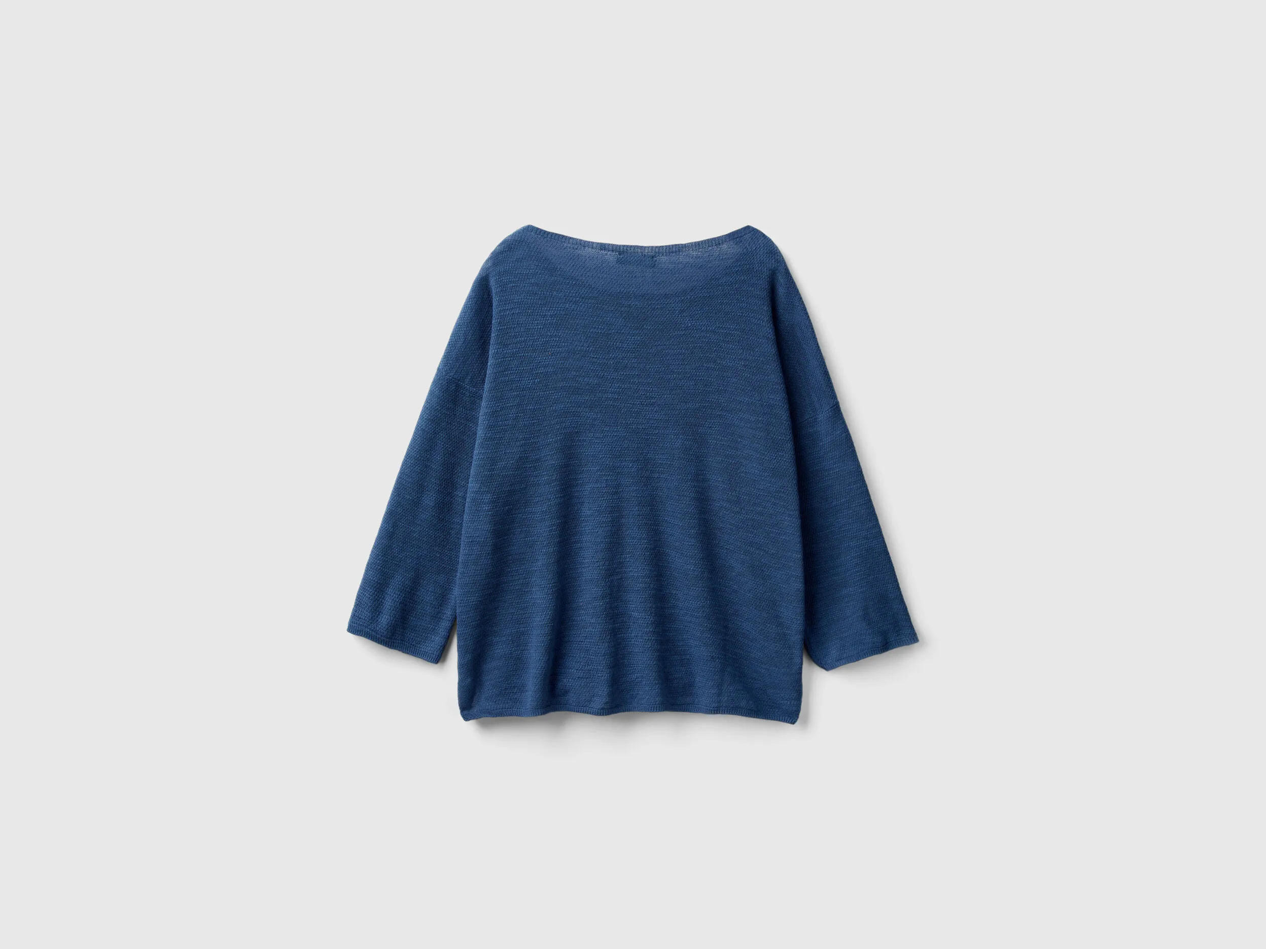 Sweater in linen blend with 3/4 sleeves - Air Force Blue | Benetton