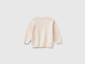 Sweater in wool blend with embroidery - Soft Pink | Benetton