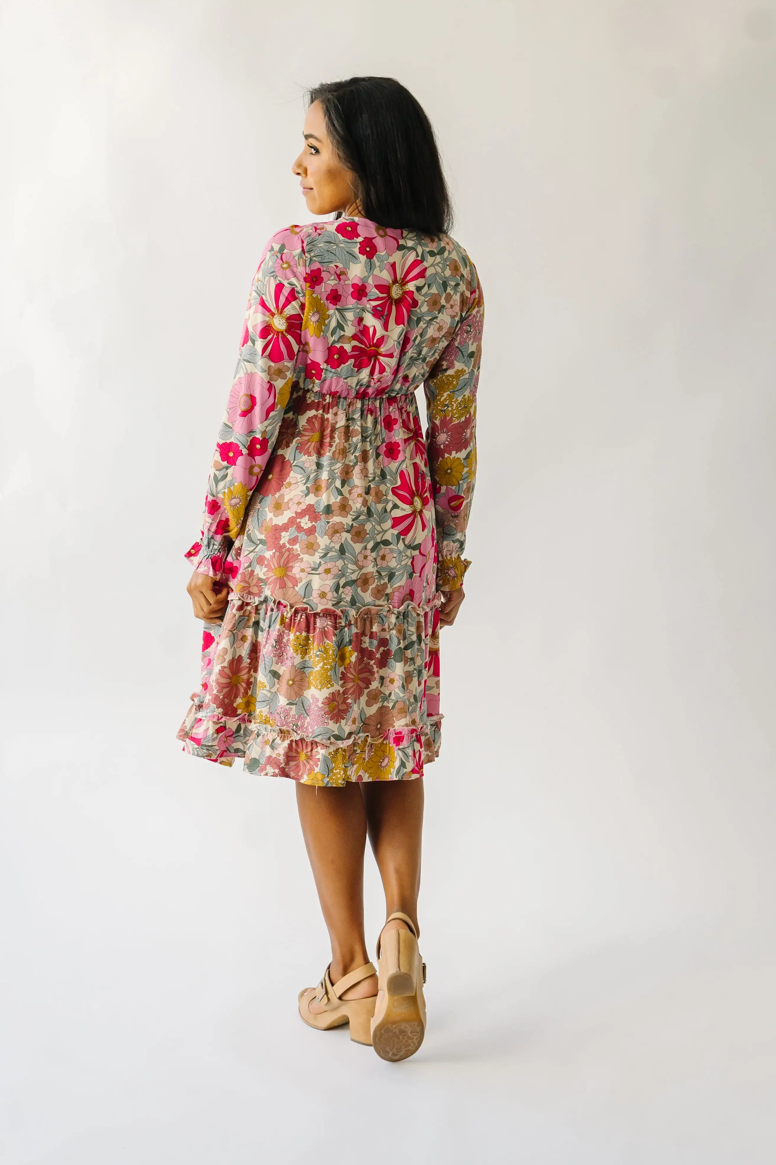 The Burnsville Smocked Detail Dress in Sherbet Pink Floral