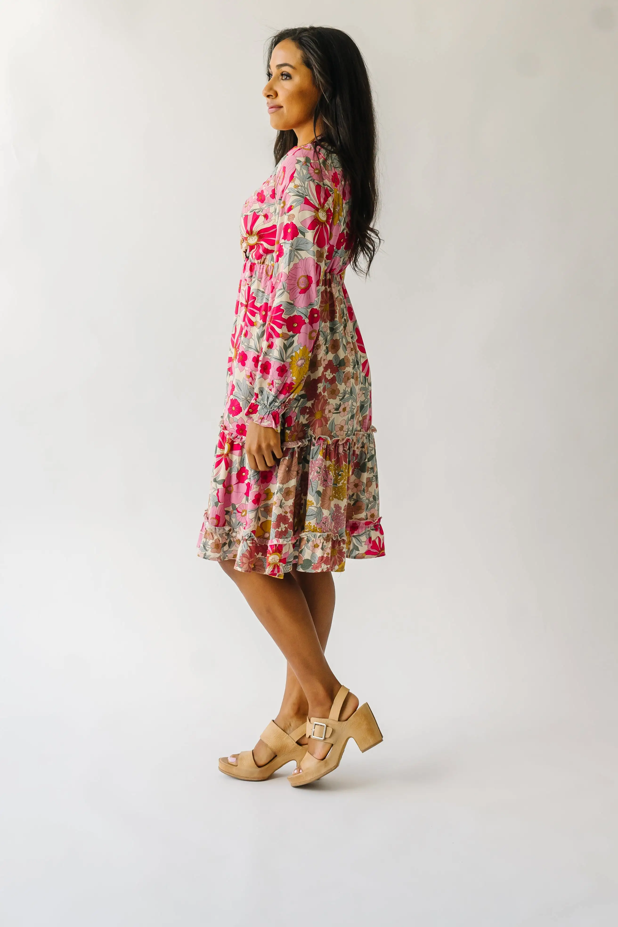 The Burnsville Smocked Detail Dress in Sherbet Pink Floral