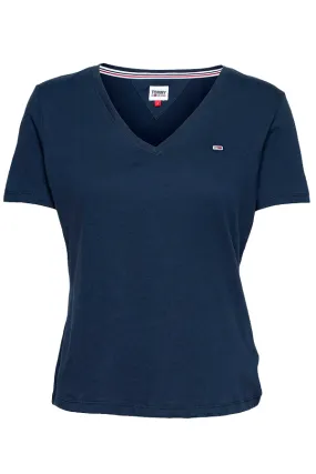 Tommy Hilfiger Women TJW V-Neck Logo Tee Navy