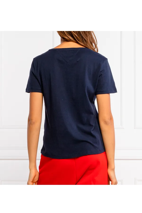 Tommy Hilfiger Women TJW V-Neck Logo Tee Navy