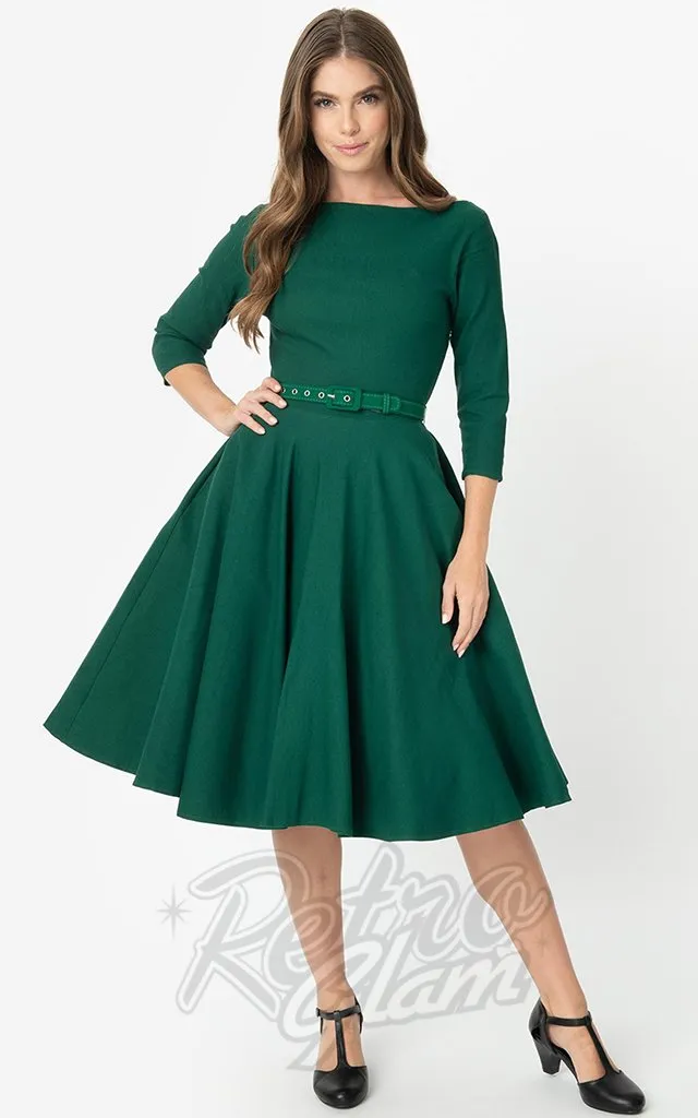 Unique Vintage 1950's Devon Swing Dress in Emerald Green - L & 2XL left