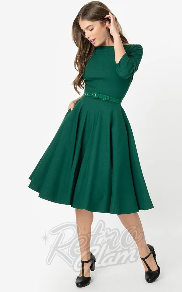 Unique Vintage 1950's Devon Swing Dress in Emerald Green - L & 2XL left