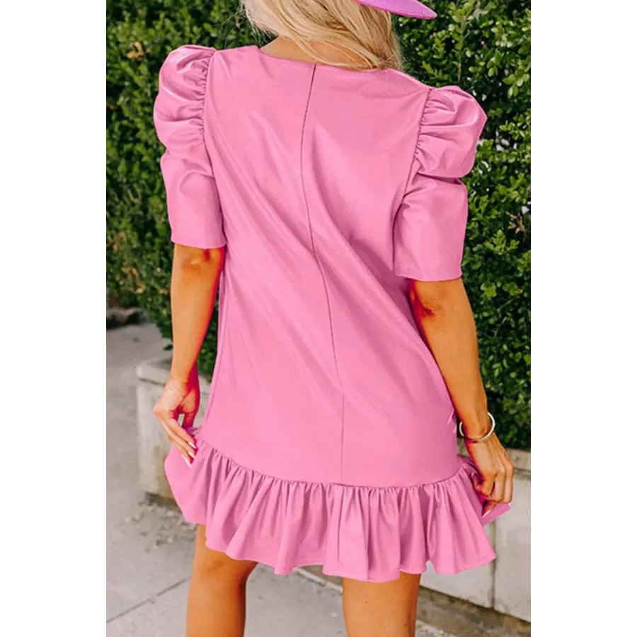 V-Neck Puff Sleeve Mini Dress