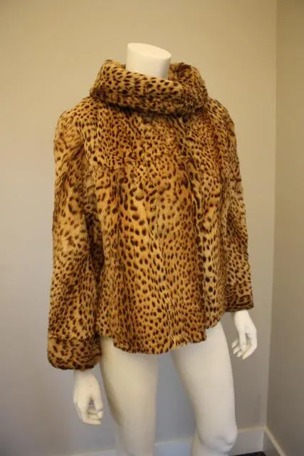 Vintage 50's Genuine Geoffrey Cat Fur Leopard Waist Length Coat