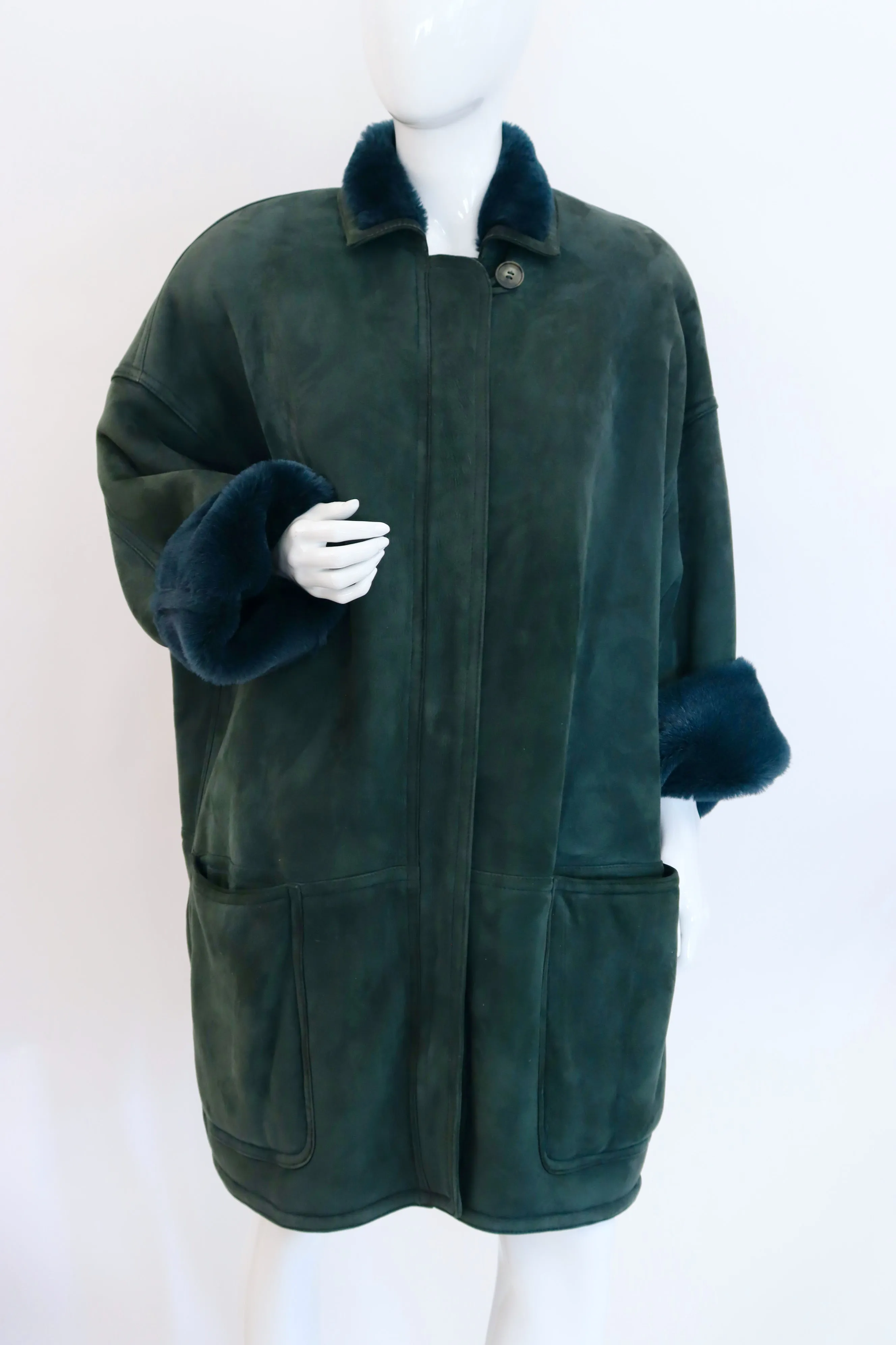 Vintage 80's VALENTINO Green Shearling Coat