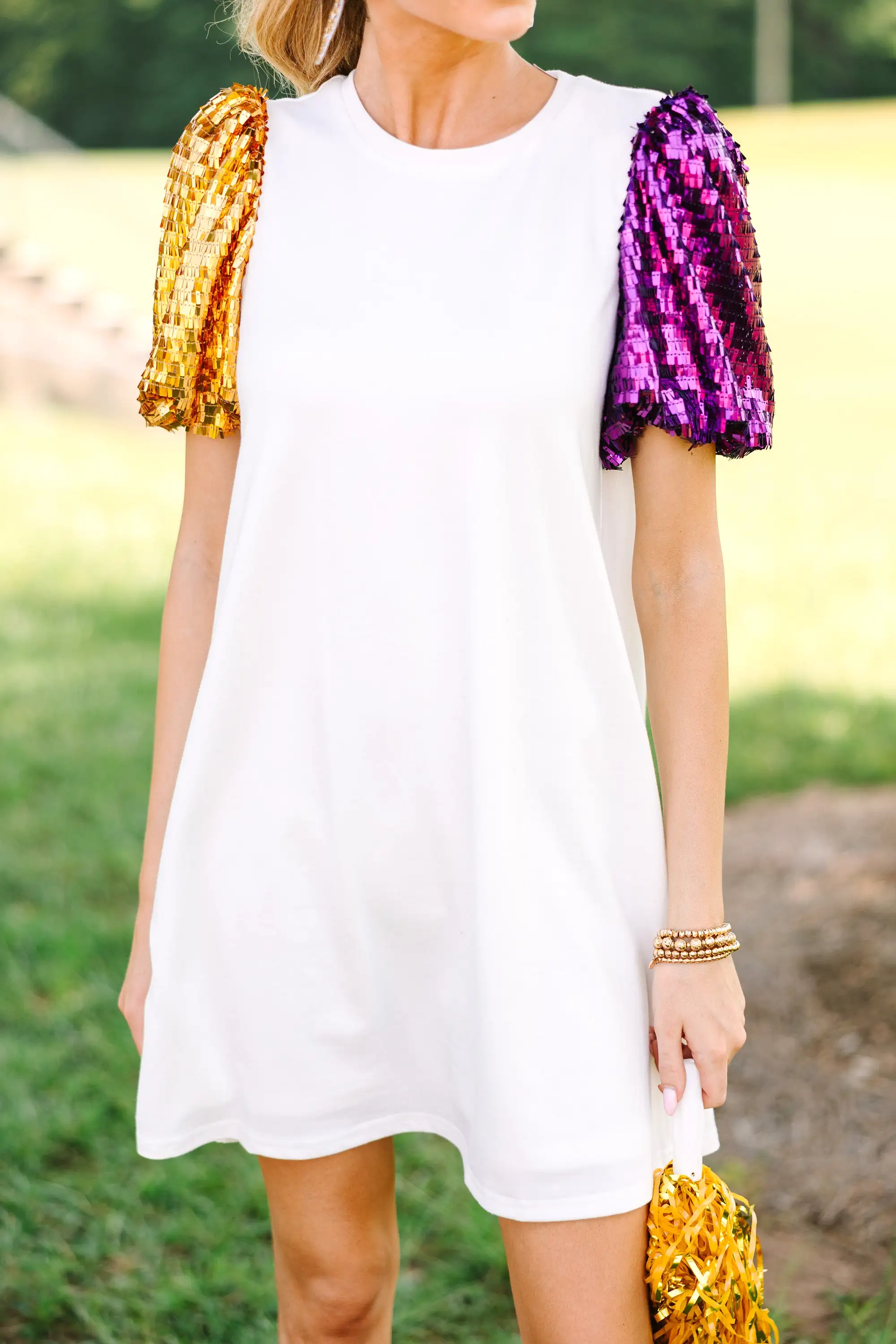 Walk On Purple Sequin Puff Sleeve Dress