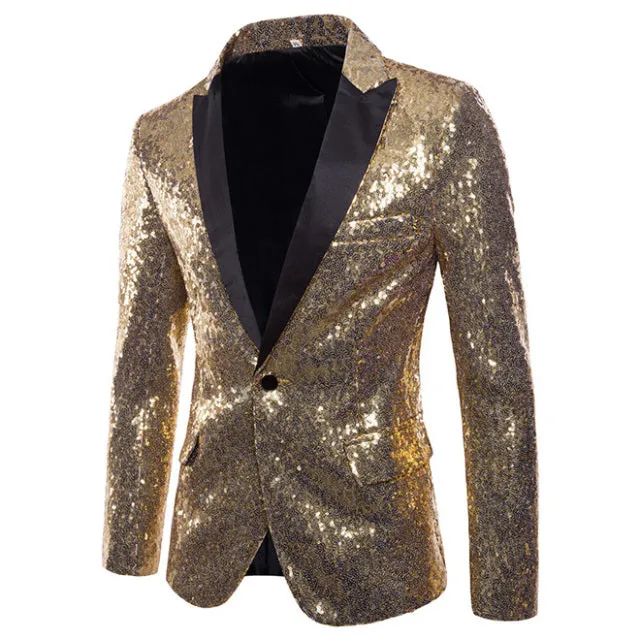 Xituodai Shiny Gold Sequin Glitter Embellished Blazer Jacket Men Nightclub Prom Suit Blazer Men Costume Homme Stage Clothes For 