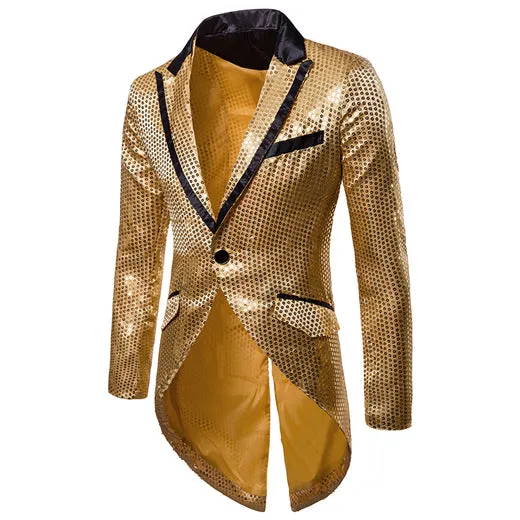 Xituodai Shiny Gold Sequin Glitter Embellished Blazer Jacket Men Nightclub Prom Suit Blazer Men Costume Homme Stage Clothes For 