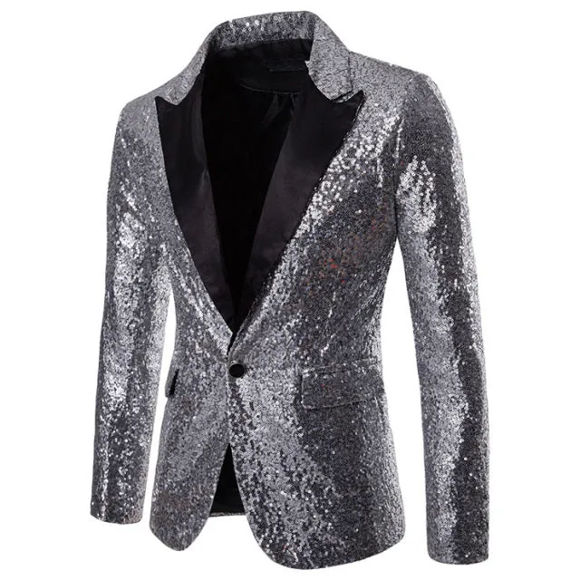 Xituodai Shiny Gold Sequin Glitter Embellished Blazer Jacket Men Nightclub Prom Suit Blazer Men Costume Homme Stage Clothes For 