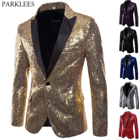 Xituodai Shiny Gold Sequin Glitter Embellished Blazer Jacket Men Nightclub Prom Suit Blazer Men Costume Homme Stage Clothes For 