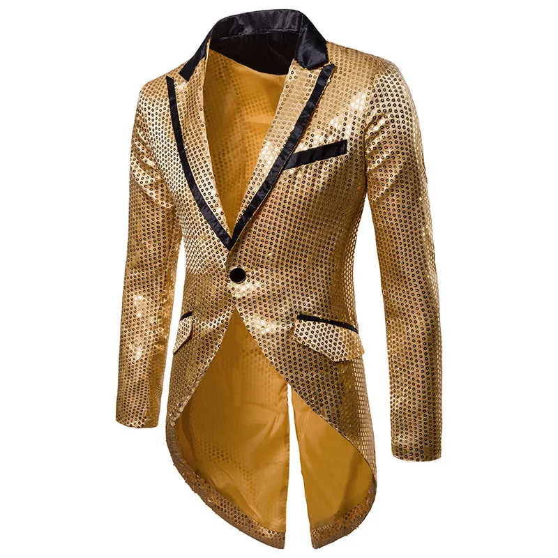 Xituodai Shiny Gold Sequin Glitter Embellished Blazer Jacket Men Nightclub Prom Suit Blazer Men Costume Homme Stage Clothes For 